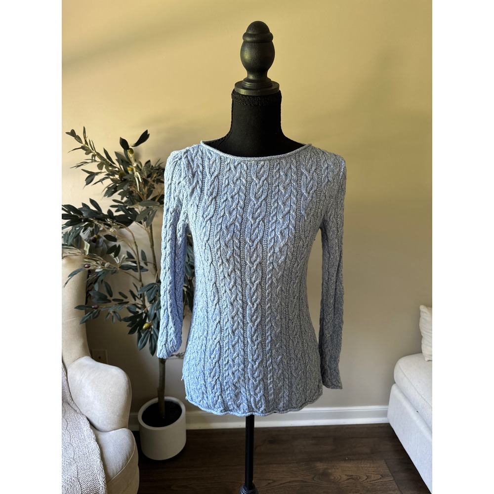 Lauren Ralph Lauren Light Blue Cable Knit Boat Neck Sweater Womens Small